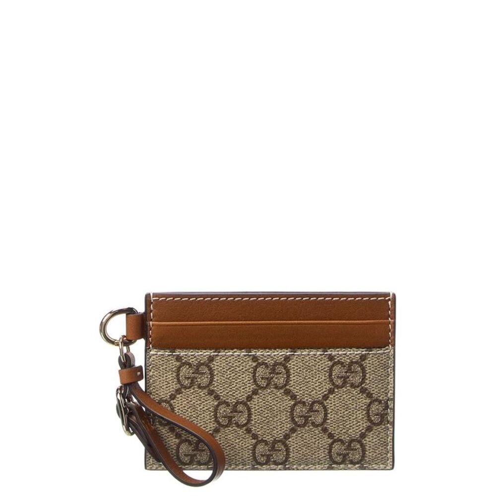 Gucci Emblem Gg Supreme Canvas & Leather Card Case, Beige